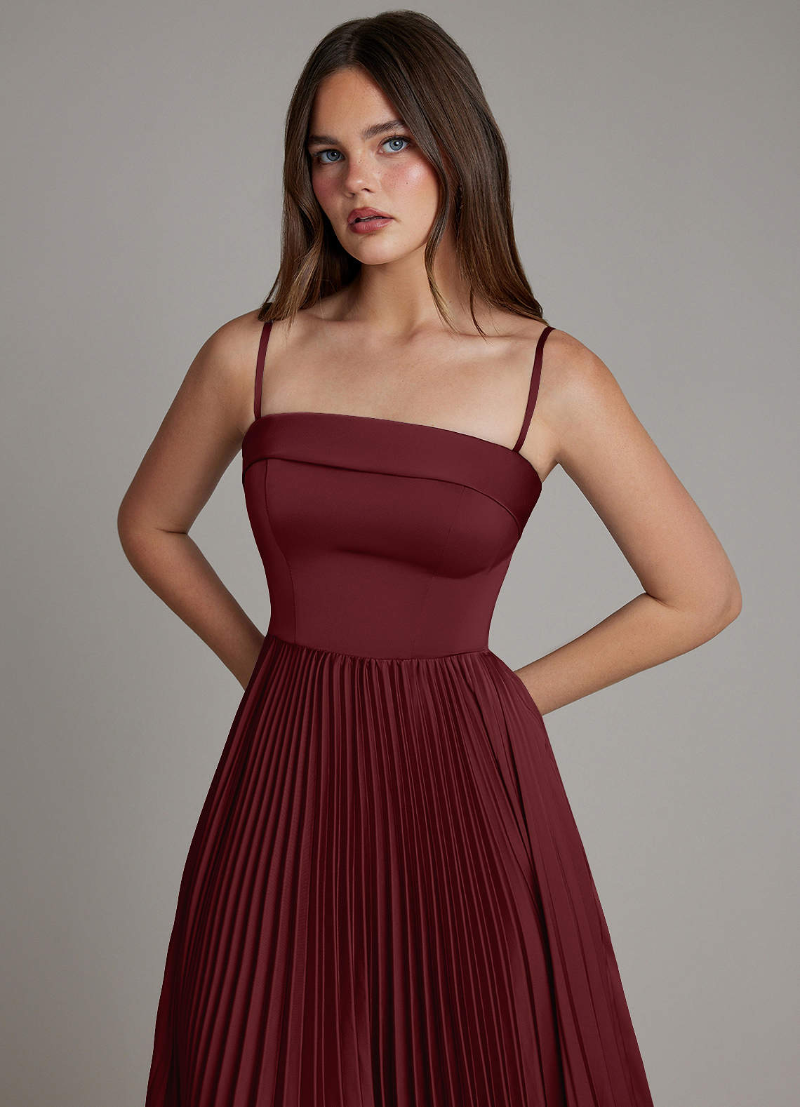Mariana A-Line Straight-Neck Stretch Satin Bridesmaid Dress in Cabernet