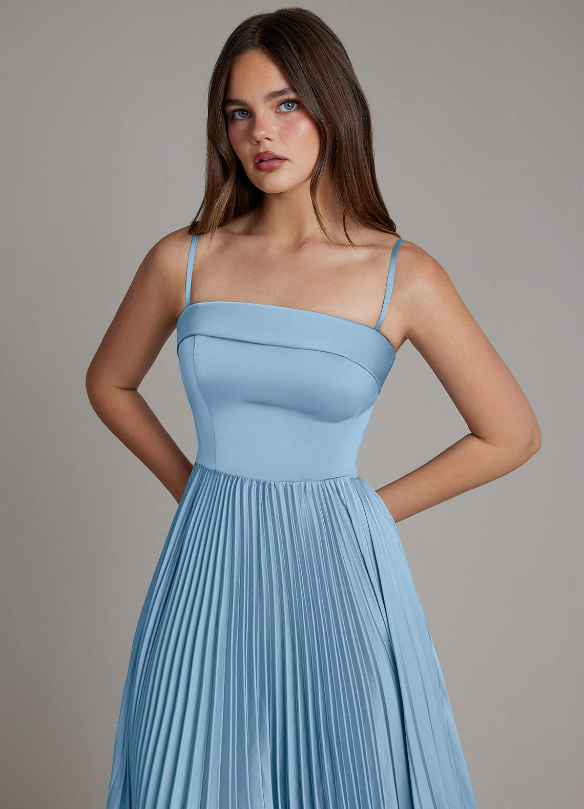 Mariana A-Line Straight-Neck Stretch Satin Bridesmaid Dress in Powder Blue
