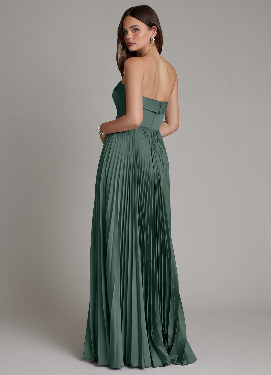 Mariana A-Line Straight-Neck Stretch Satin Bridesmaid Dress in Sea Moss