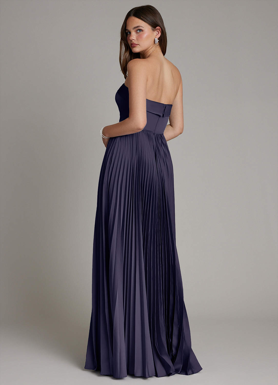 Mariana A-Line Straight-Neck Stretch Satin Bridesmaid Dress in Stormy