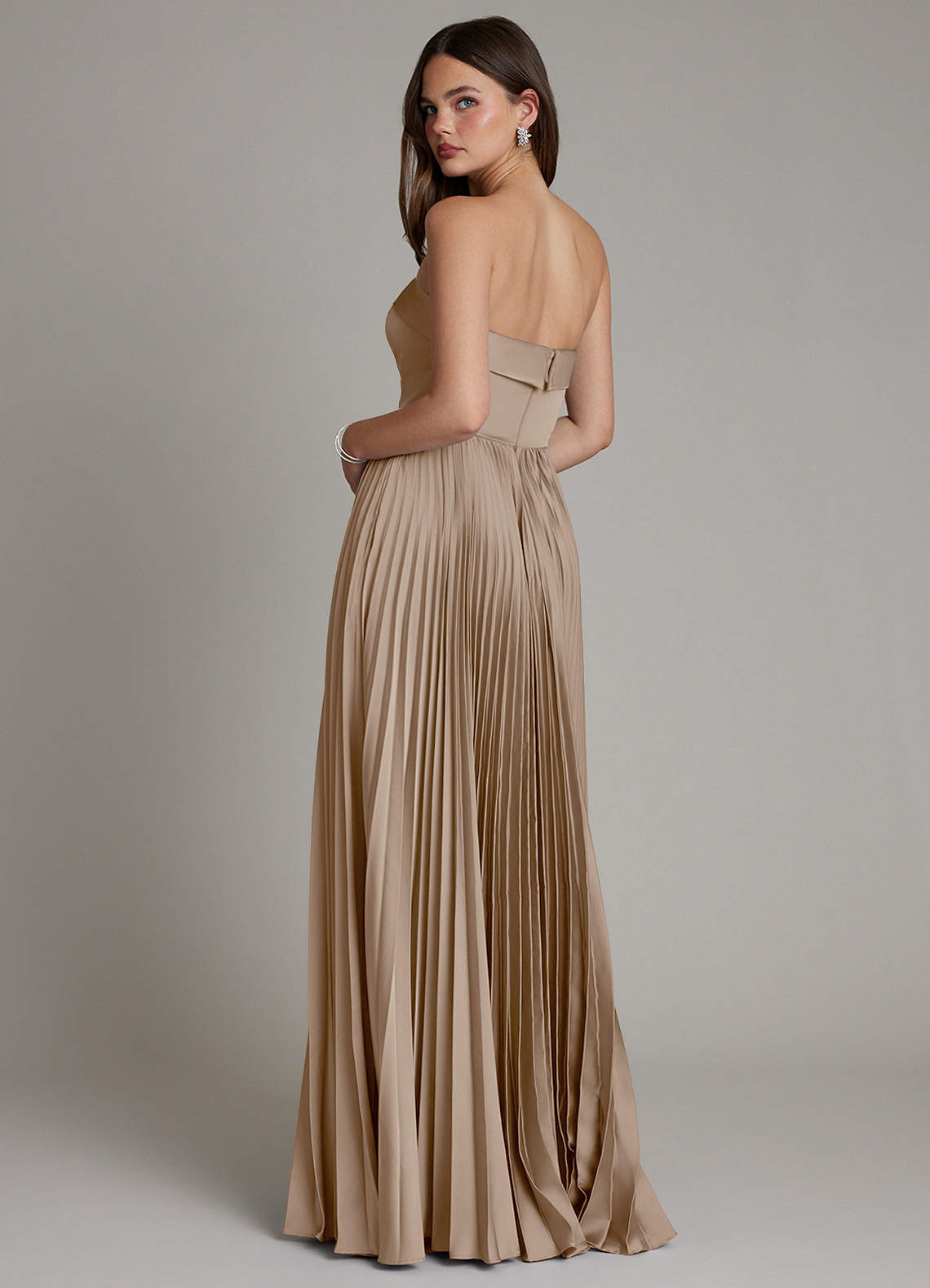 Mariana A-Line Straight-Neck Stretch Satin Bridesmaid Dress in Taupe