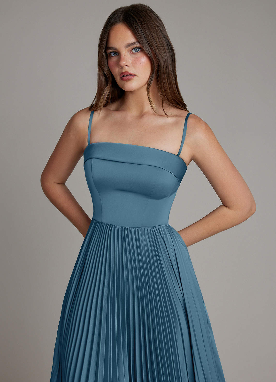 Mariana A-Line Straight-Neck Stretch Satin Bridesmaid Dress in Bermuda