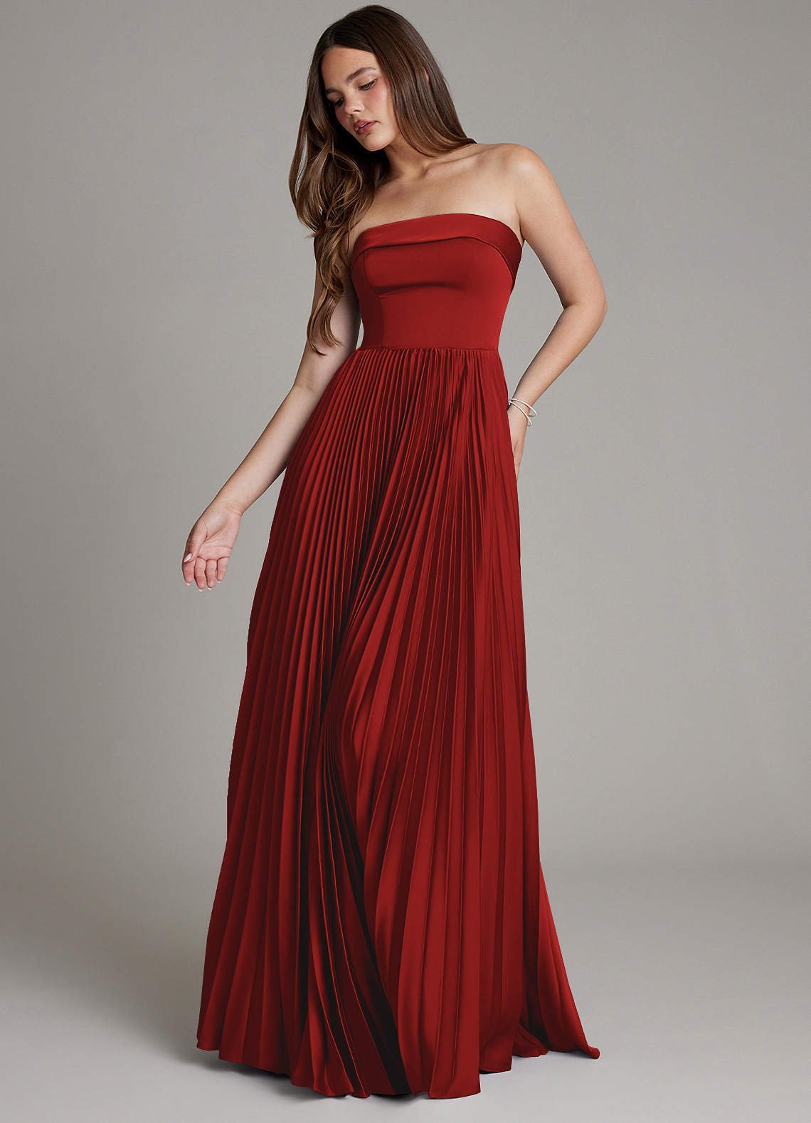 Mariana A-Line Straight-Neck Stretch Satin Bridesmaid Dress in Pomegranate