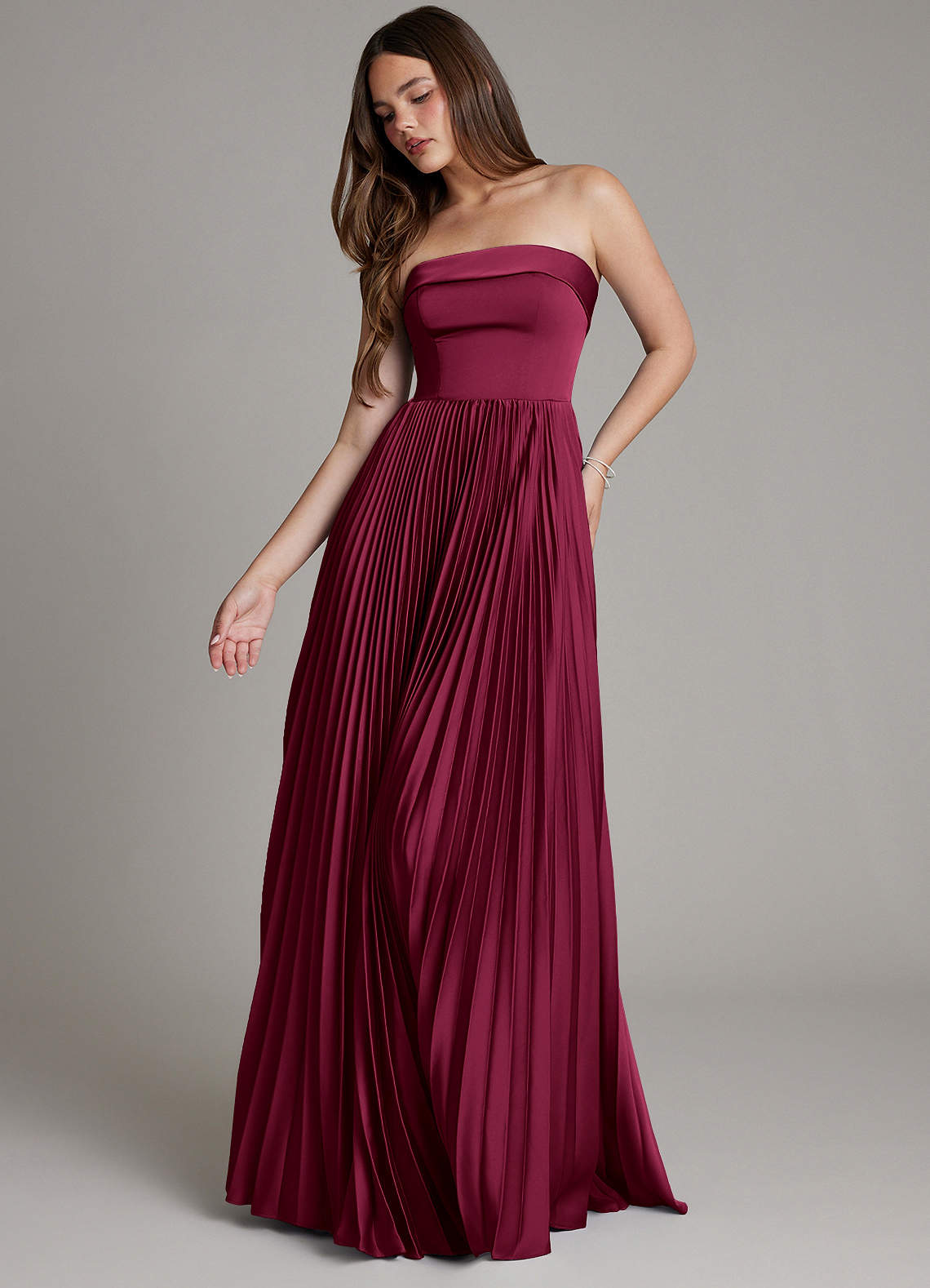 Mariana A-Line Straight-Neck Stretch Satin Bridesmaid Dress in Burgundy