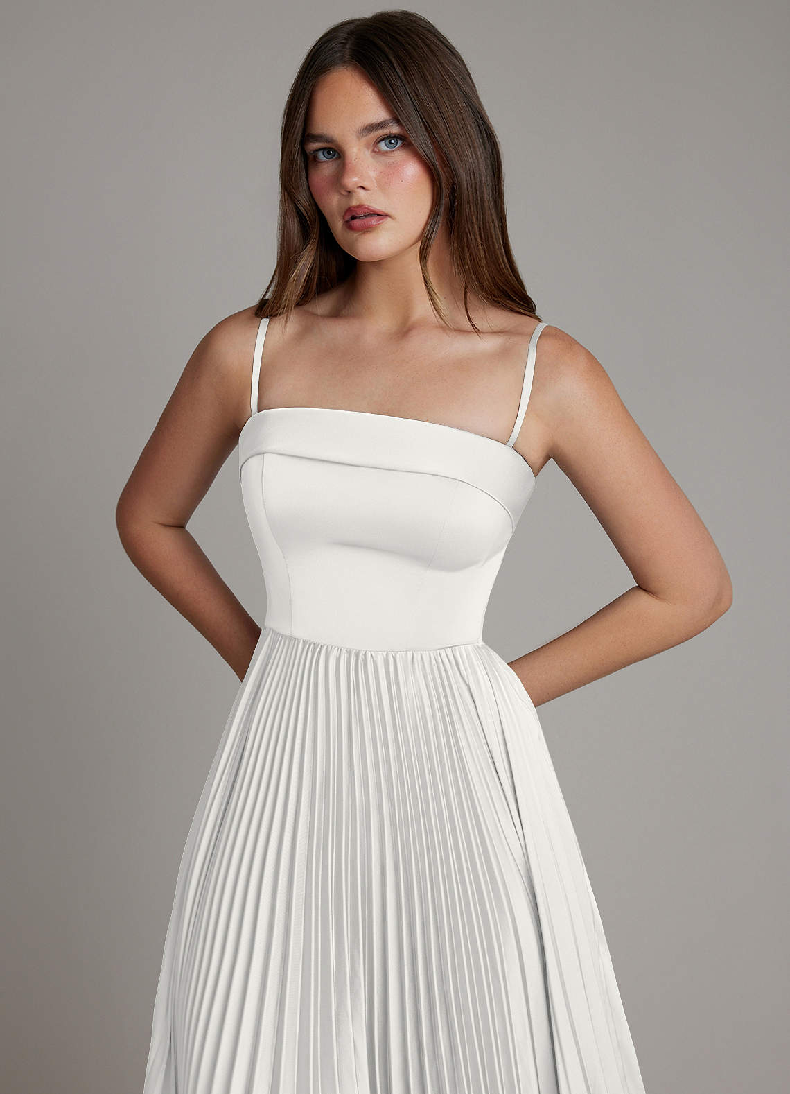 Mariana A-Line Straight-Neck Stretch Satin Bridesmaid Dress in white