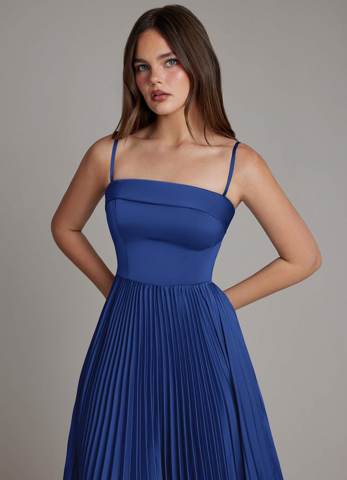 Mariana A-Line Straight-Neck Stretch Satin Bridesmaid Dress in Royal Blue