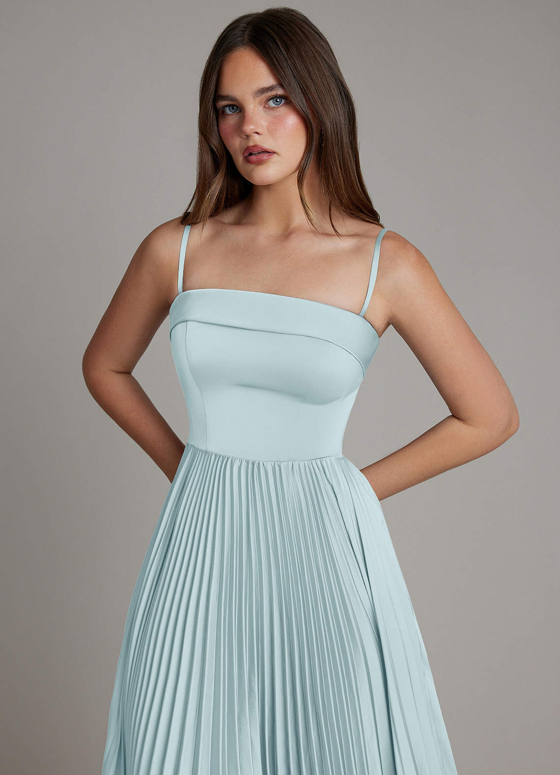 Mariana A-Line Straight-Neck Stretch Satin Bridesmaid Dress in Mist