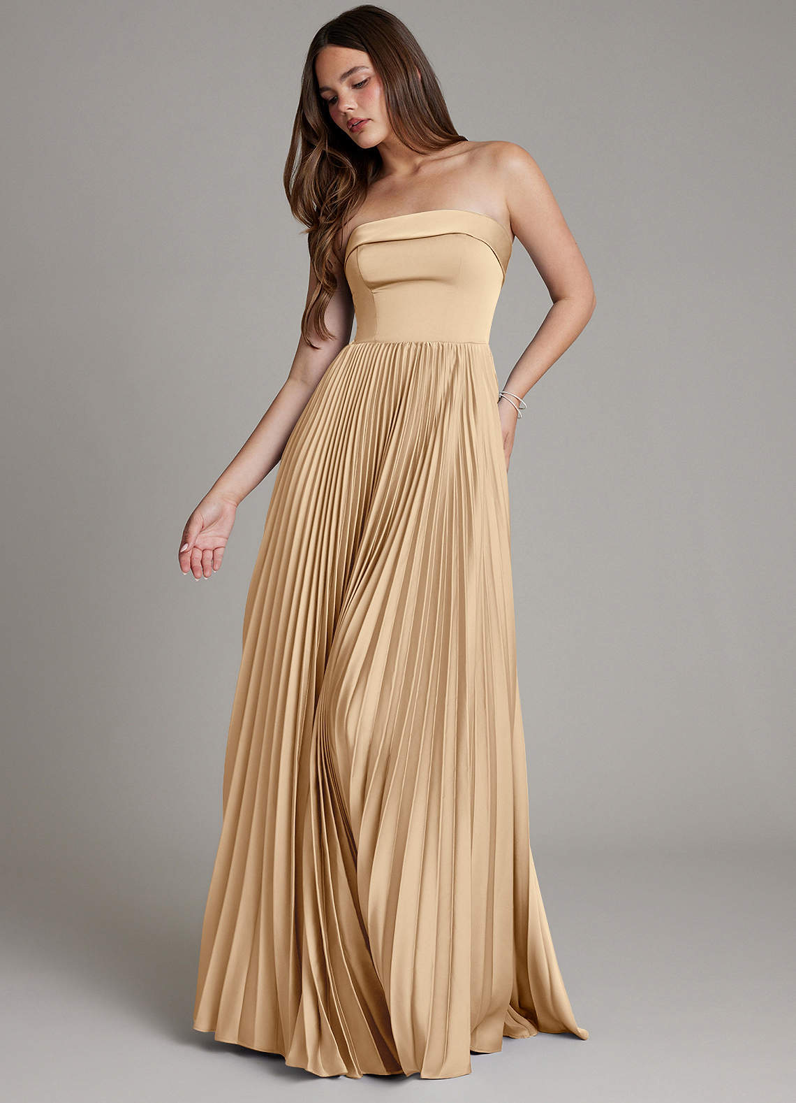 Mariana A-Line Straight-Neck Stretch Satin Bridesmaid Dress in Champagne