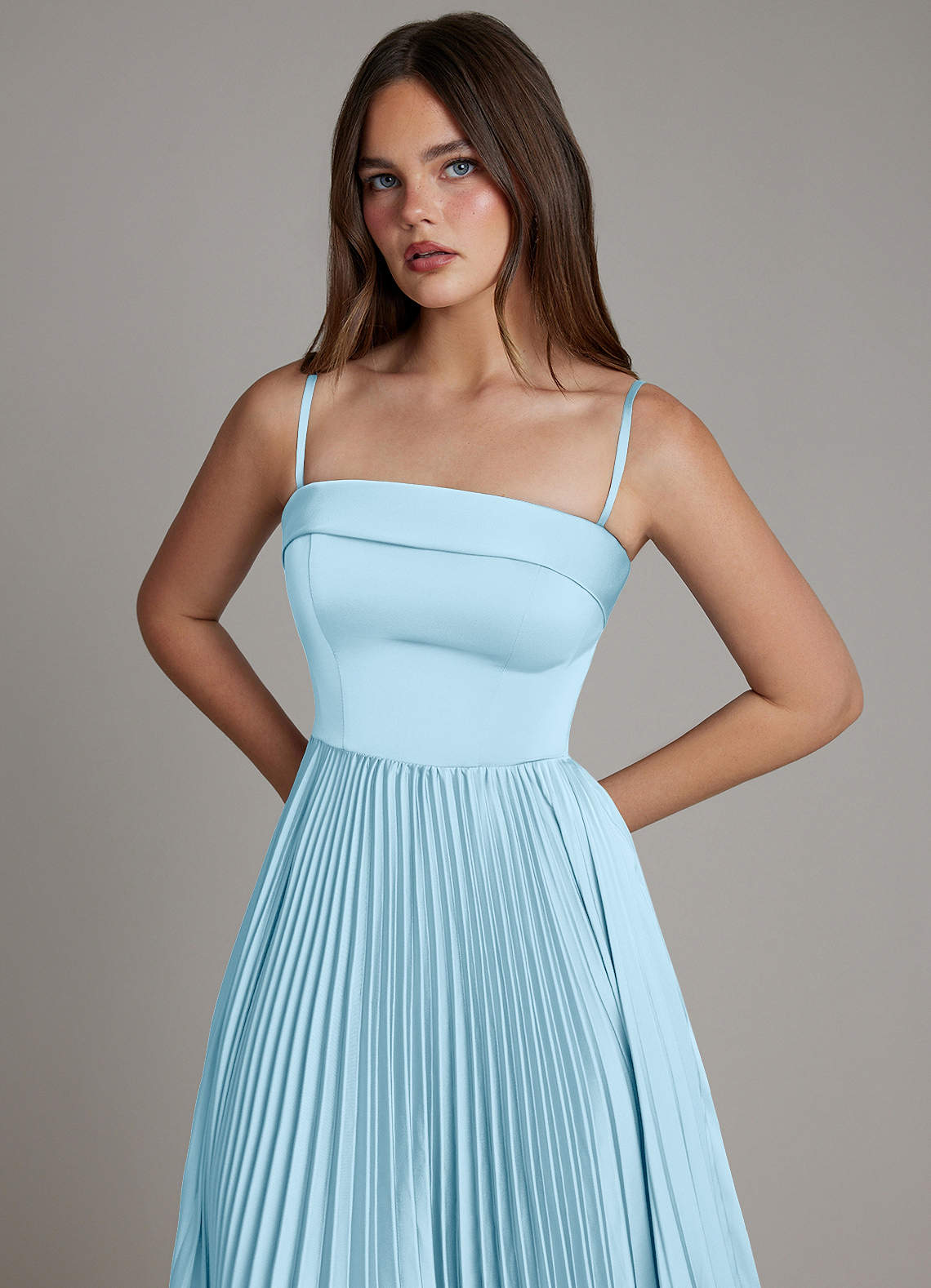 Mariana A-Line Straight-Neck Stretch Satin Bridesmaid Dress in Sky Blue