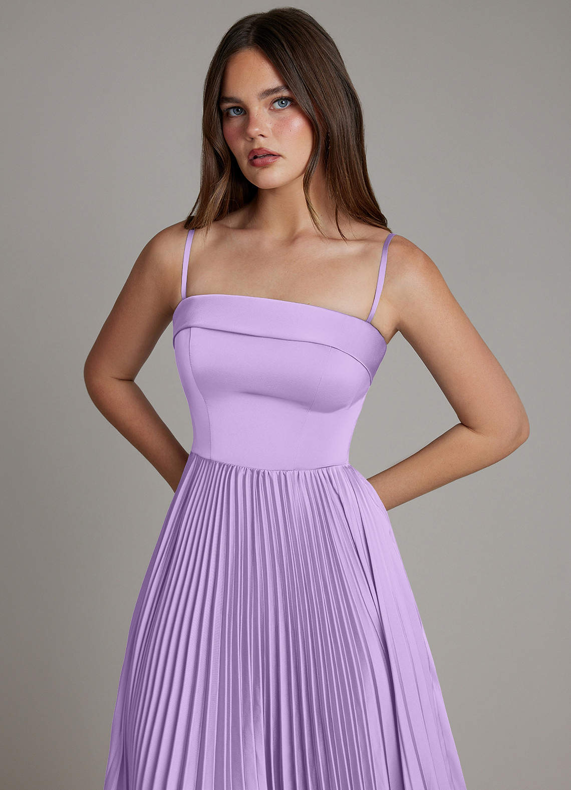 Mariana A-Line Straight-Neck Stretch Satin Bridesmaid Dress in Lilac