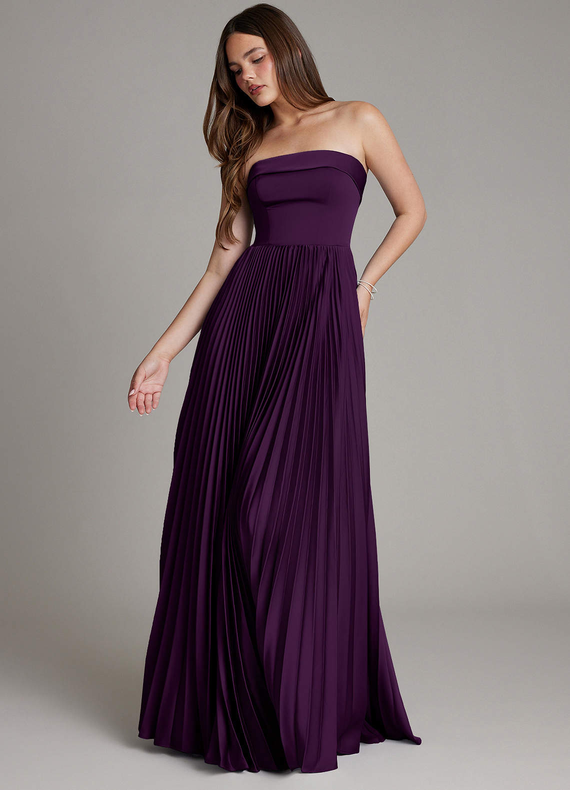 Mariana A-Line Straight-Neck Stretch Satin Bridesmaid Dress in Grape