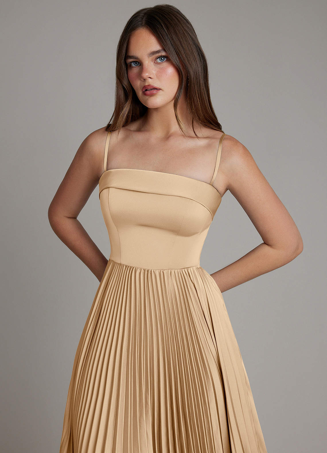 Mariana A-Line Straight-Neck Stretch Satin Bridesmaid Dress in Champagne