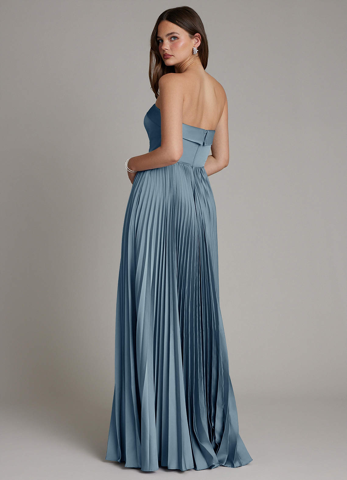 Mariana A-Line Straight-Neck Stretch Satin Bridesmaid Dress in dusty blue