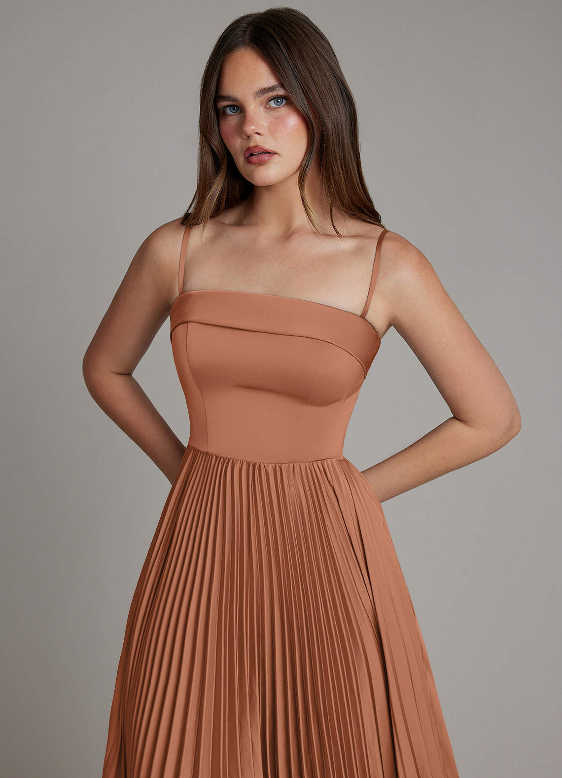 Mariana A-Line Straight-Neck Stretch Satin Bridesmaid Dress in Bronzer