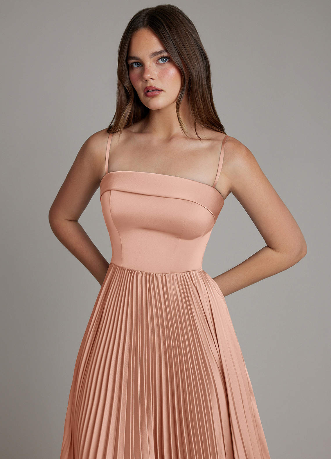 Mariana A-Line Straight-Neck Stretch Satin Bridesmaid Dress in rose gold