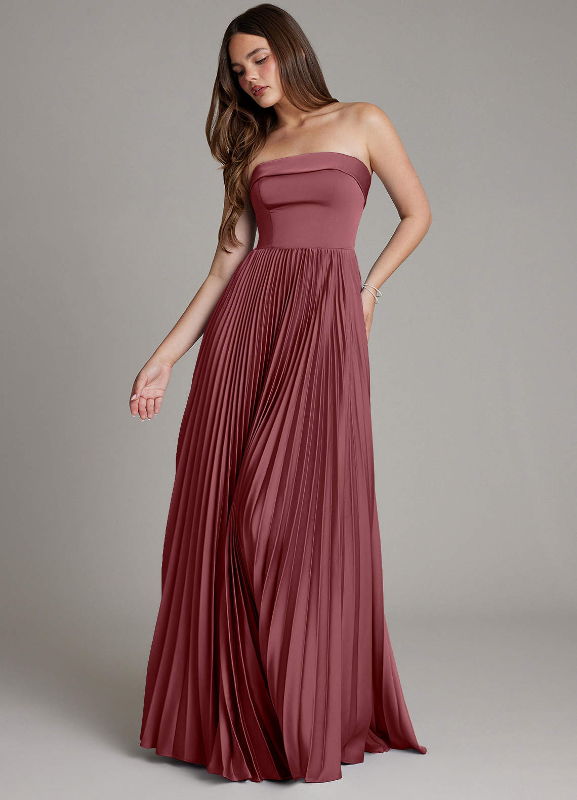 Mariana A-Line Straight-Neck Stretch Satin Bridesmaid Dress in Desert Rose