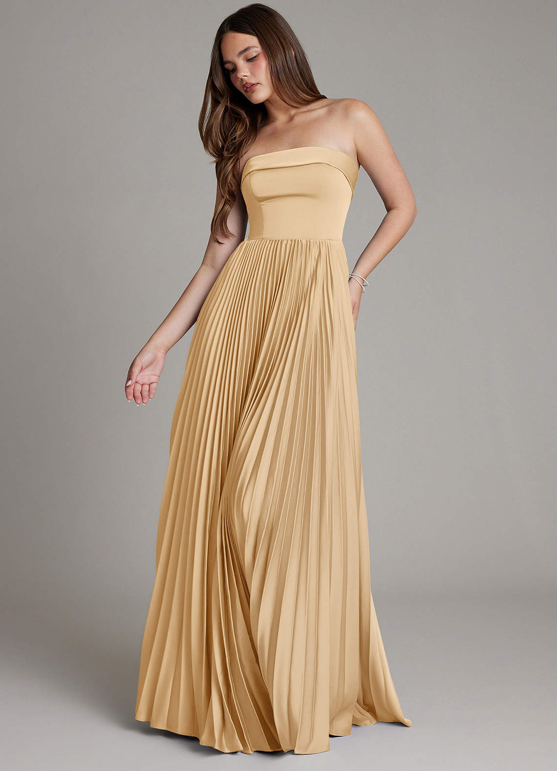 Mariana A-Line Straight-Neck Stretch Satin Bridesmaid Dress in Gold