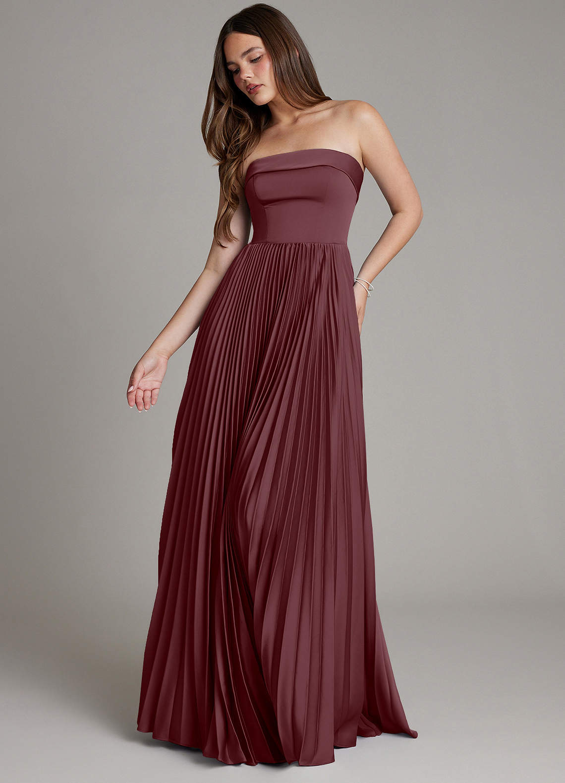 Mariana A-Line Straight-Neck Stretch Satin Bridesmaid Dress in Sangria