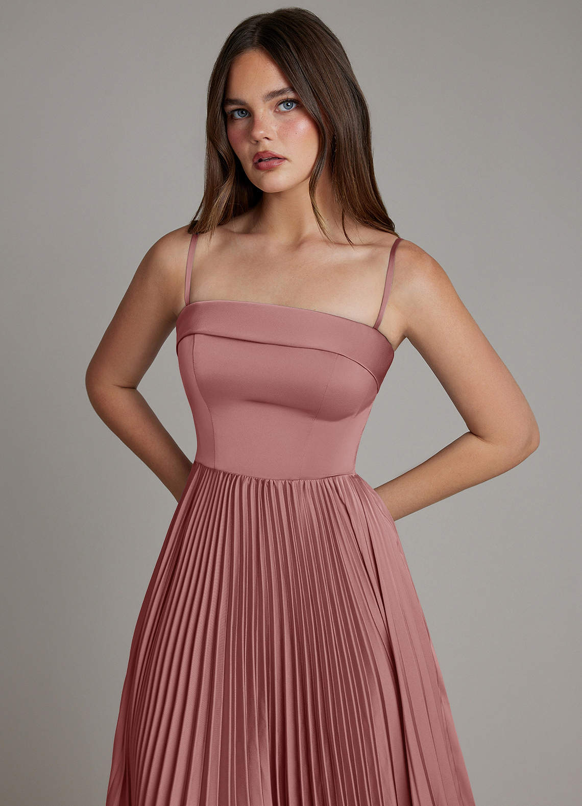 Mariana A-Line Straight-Neck Stretch Satin Bridesmaid Dress in dusty rose