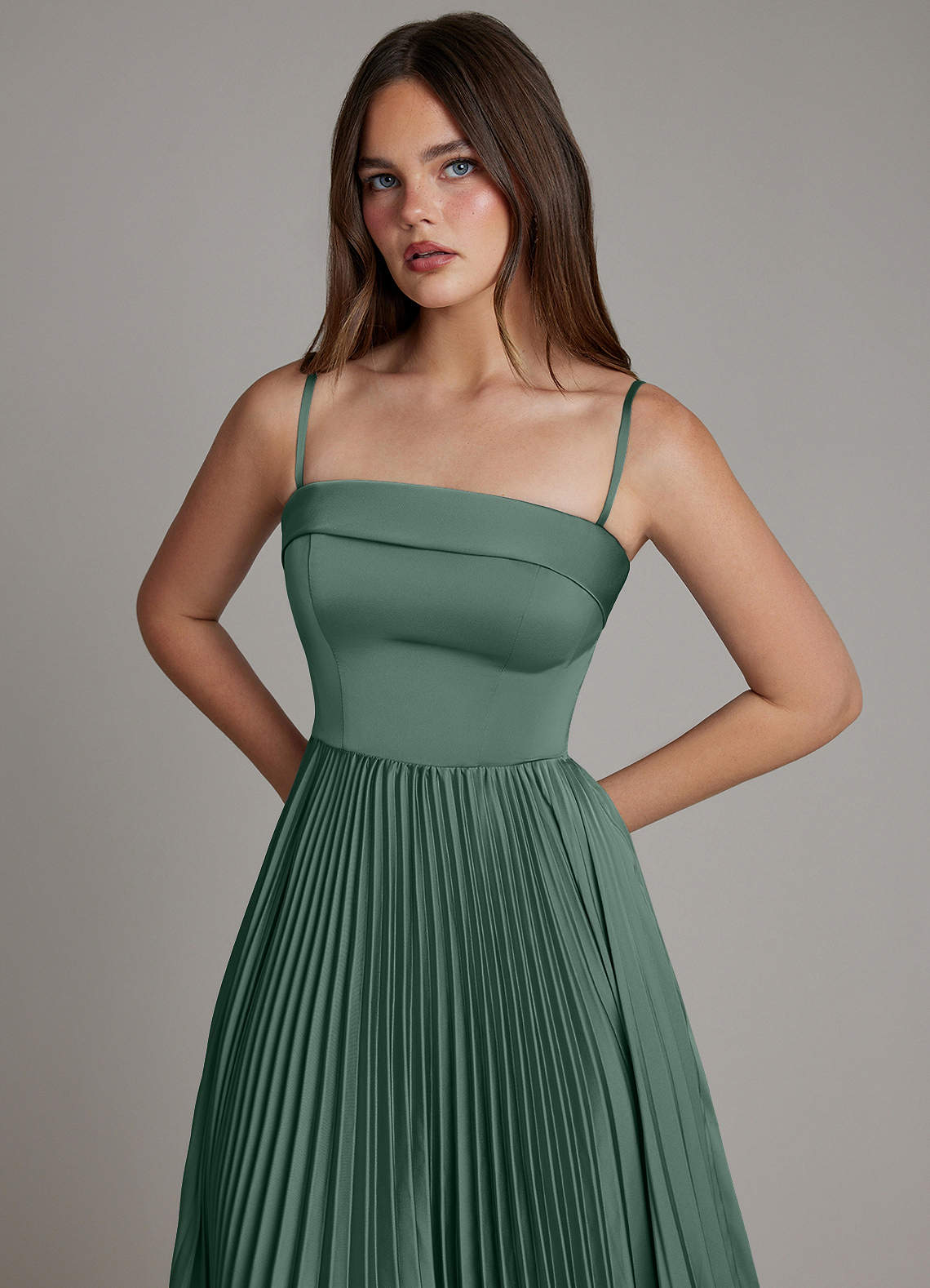 Mariana A-Line Straight-Neck Stretch Satin Bridesmaid Dress in Eucalyptus