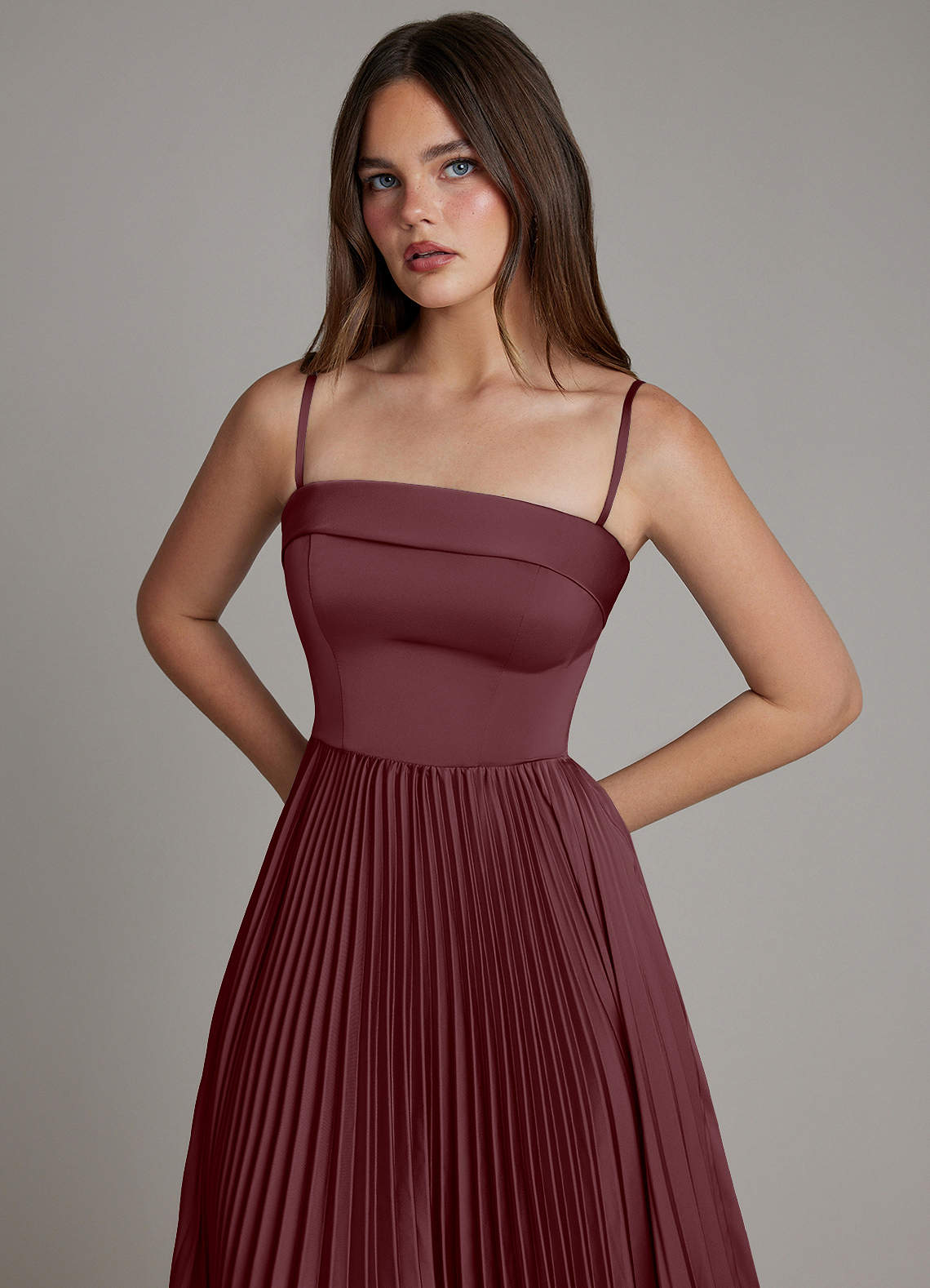 Mariana A-Line Straight-Neck Stretch Satin Bridesmaid Dress in Sangria