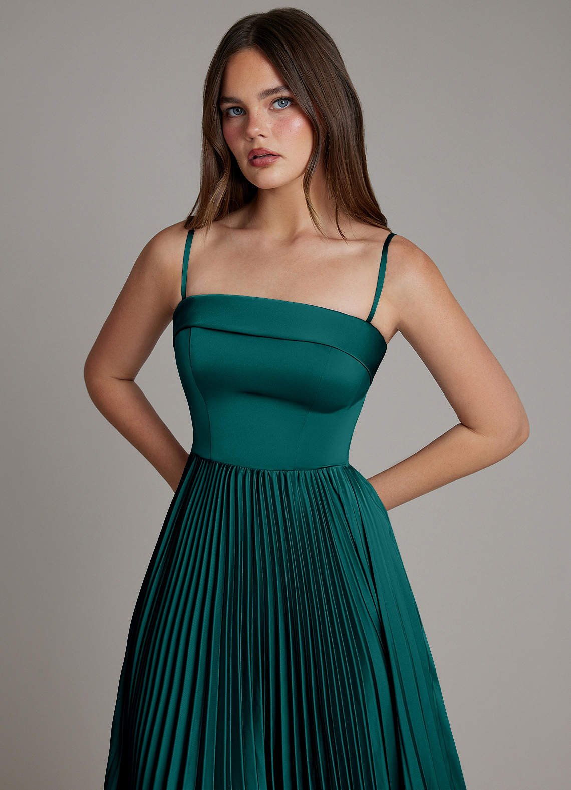 Mariana A-Line Straight-Neck Stretch Satin Bridesmaid Dress in Peacock
