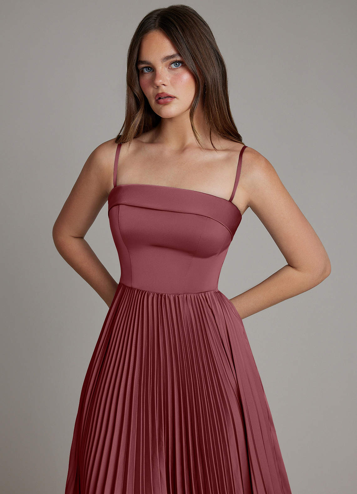 Mariana A-Line Straight-Neck Stretch Satin Bridesmaid Dress in Desert Rose
