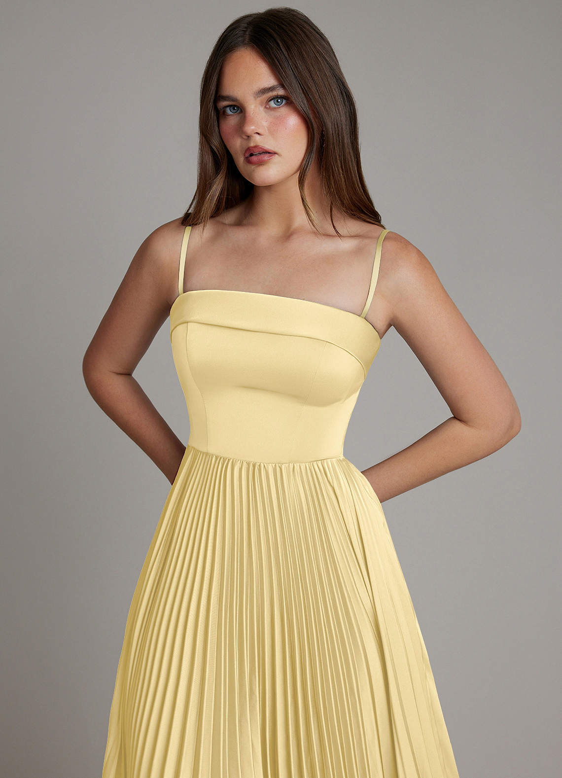 Mariana A-Line Straight-Neck Stretch Satin Bridesmaid Dress in Butter