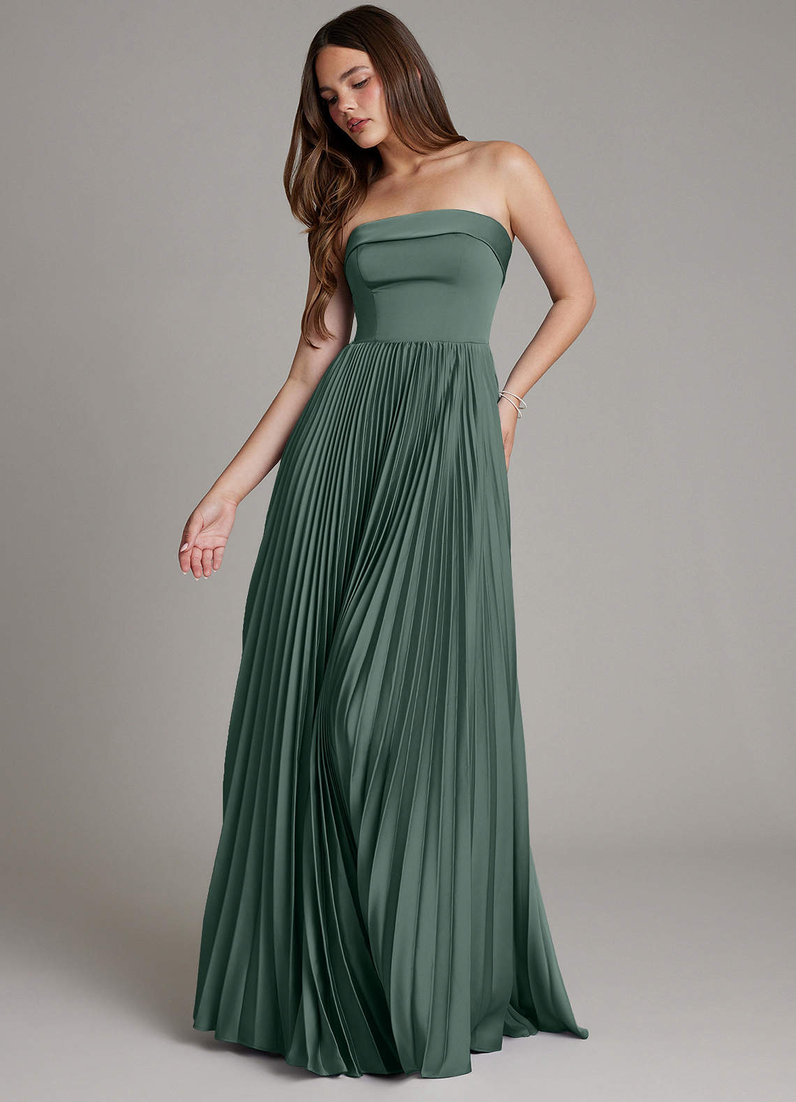 Mariana A-Line Straight-Neck Stretch Satin Bridesmaid Dress in Sea Moss