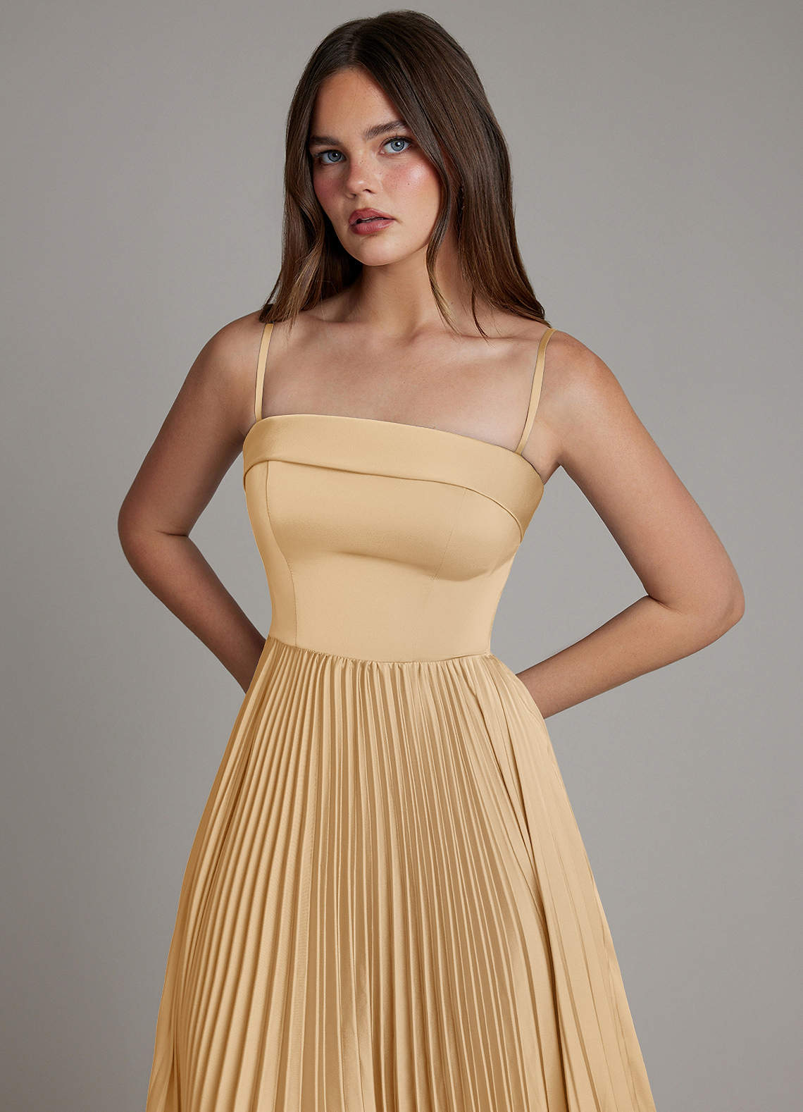 Mariana A-Line Straight-Neck Stretch Satin Bridesmaid Dress in Gold