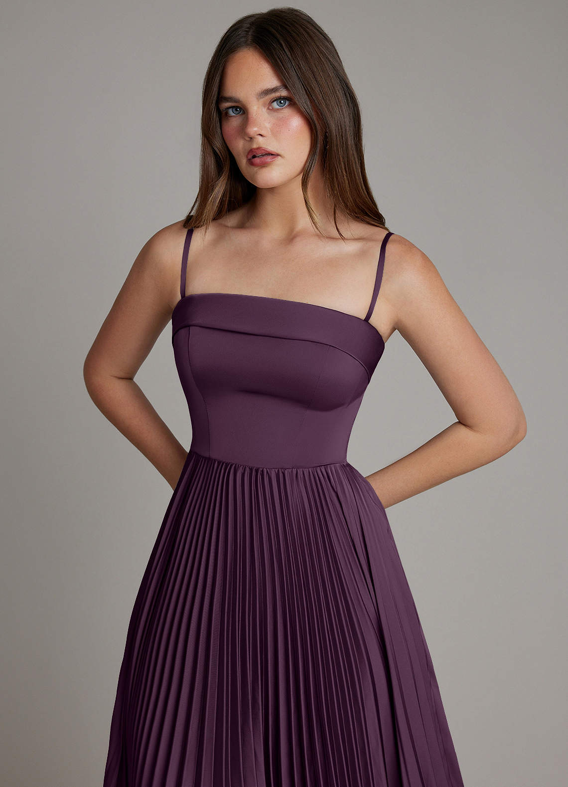 Mariana A-Line Straight-Neck Stretch Satin Bridesmaid Dress in Plum