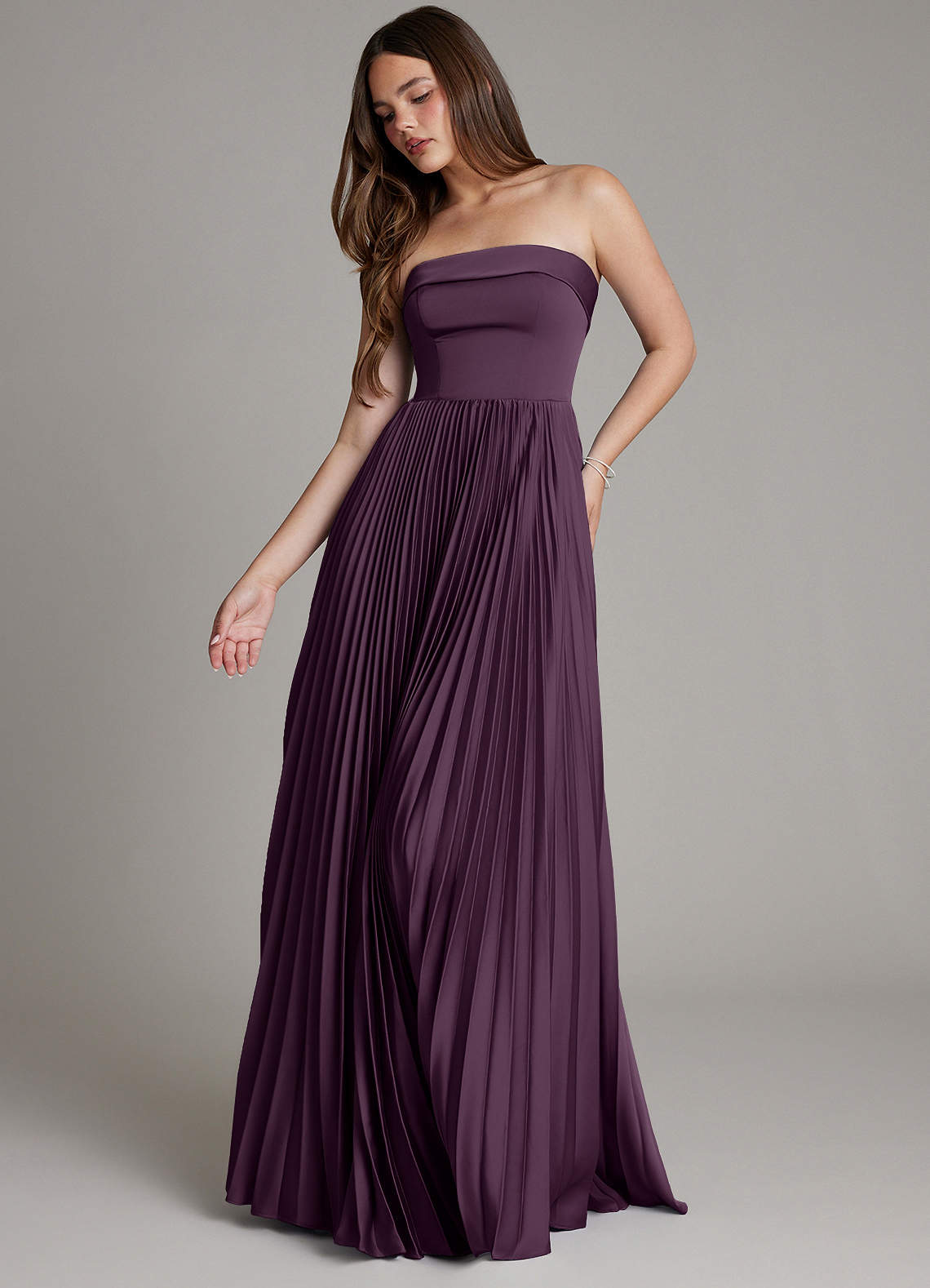 Mariana A-Line Straight-Neck Stretch Satin Bridesmaid Dress in Plum