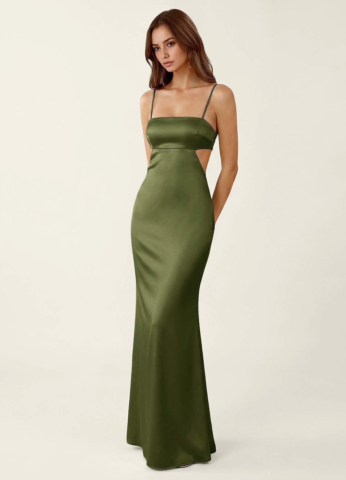 Mariannella Mermaid Open-Back Satin Prom Dress in Olive