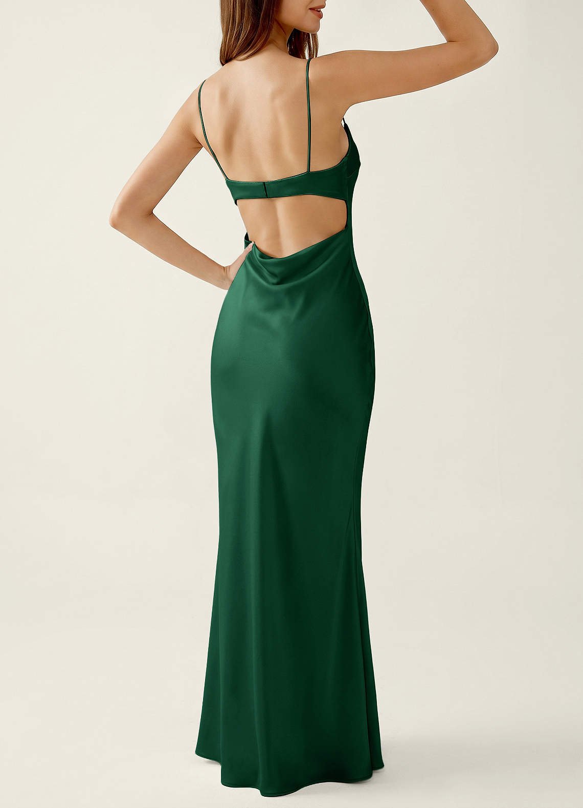 Mariannella Mermaid Open-Back Satin Prom Dress in Emerald Green