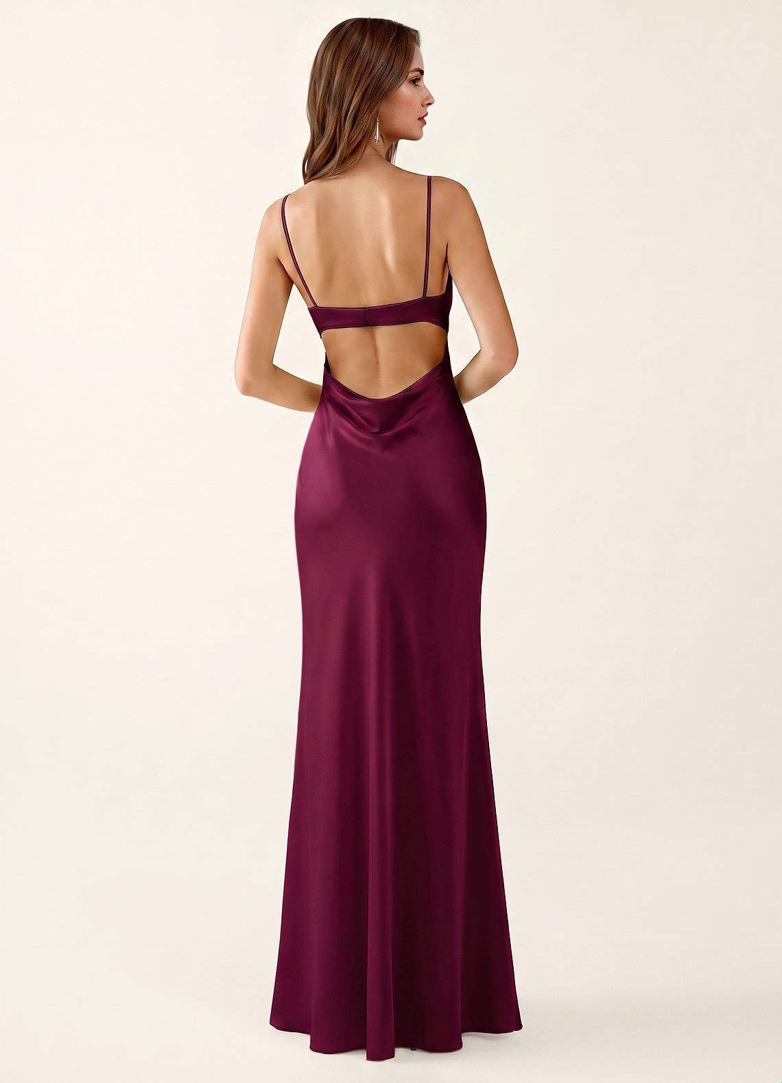 Mariannella Mermaid Open-Back Satin Prom Dress in Merlot