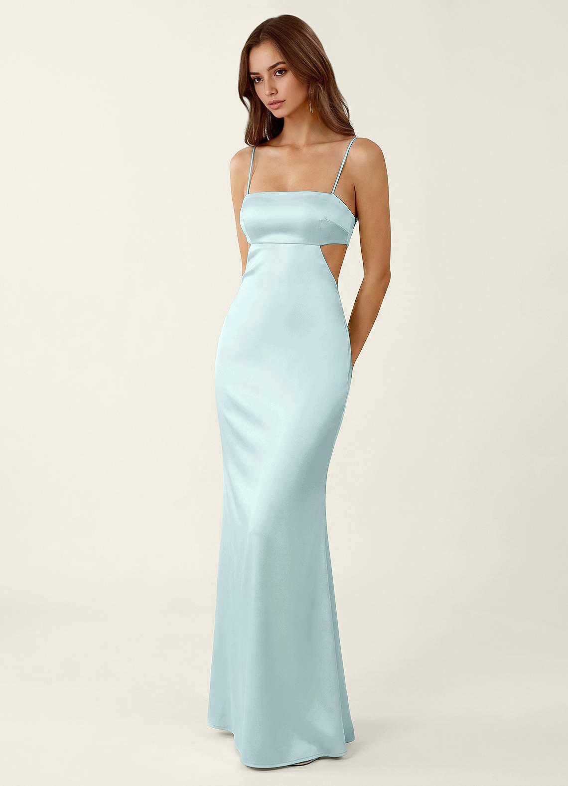 Mariannella Mermaid Open-Back Satin Prom Dress in Mist