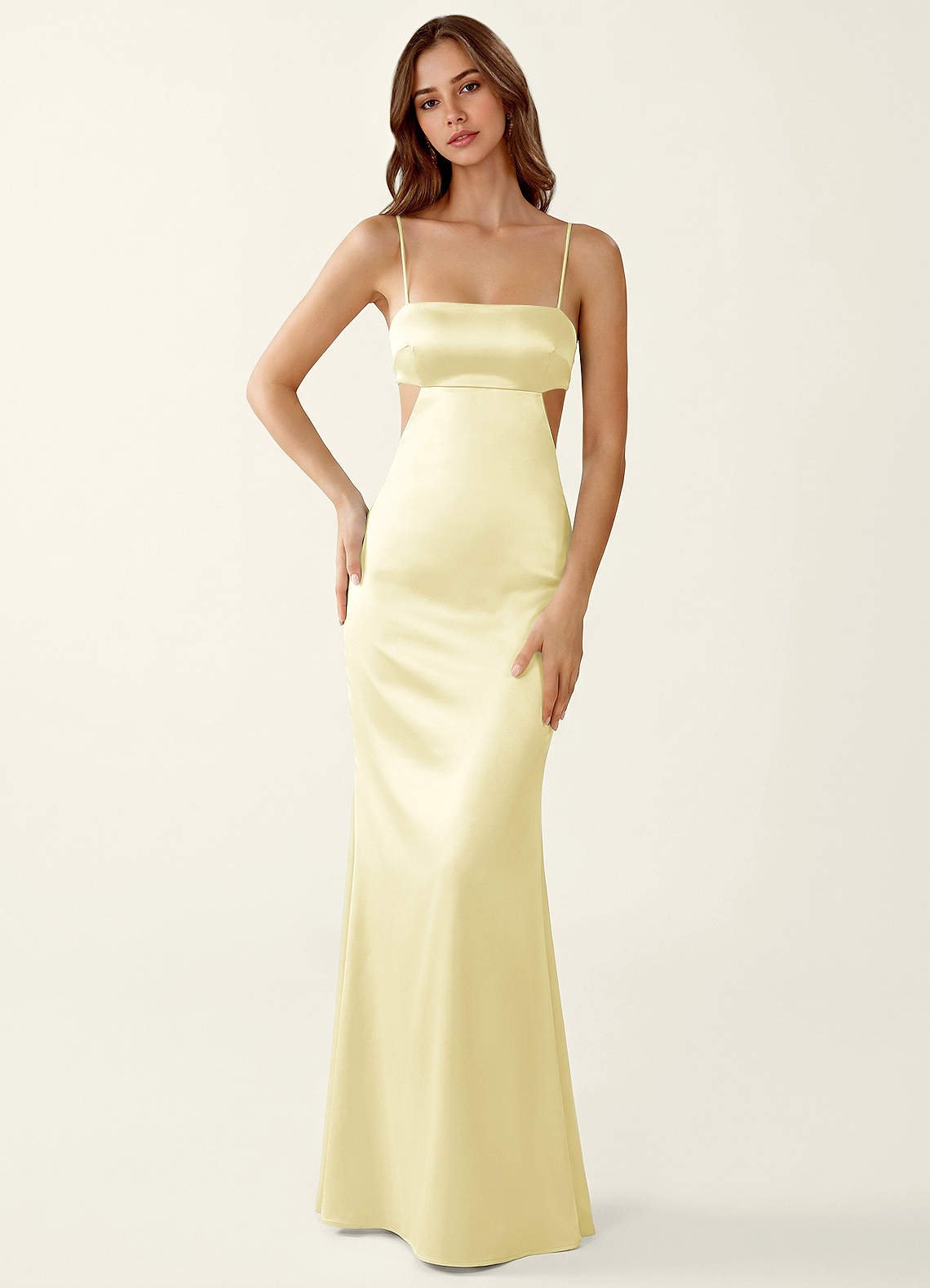 Mariannella Mermaid Open-Back Satin Prom Dress in Lemon Sorbet