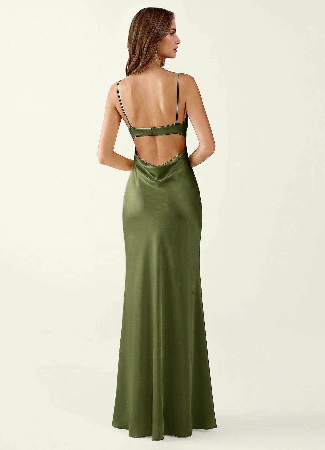 Mariannella Mermaid Open-Back Satin Prom Dress in Olive