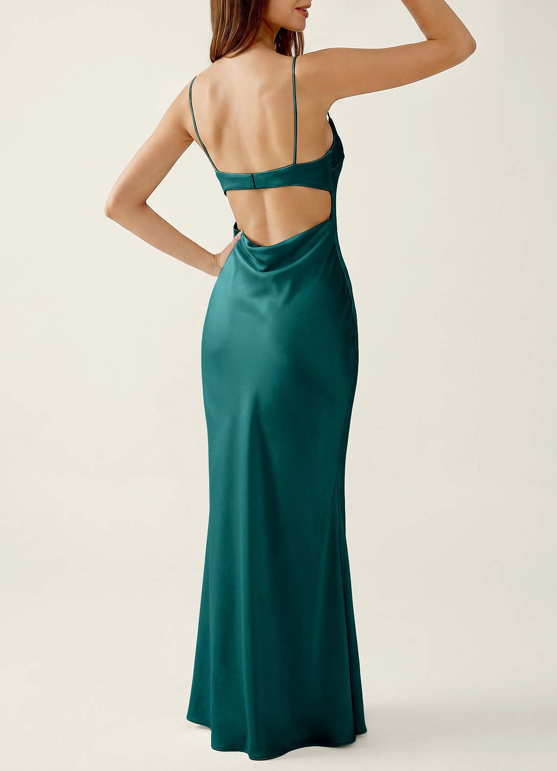 Mariannella Mermaid Open-Back Satin Prom Dress in Peacock