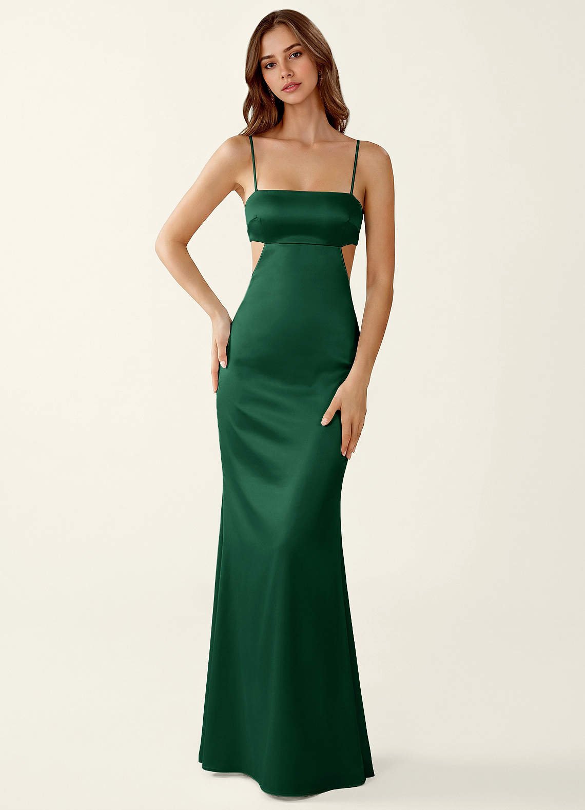 Mariannella Mermaid Open-Back Satin Prom Dress in Emerald Green