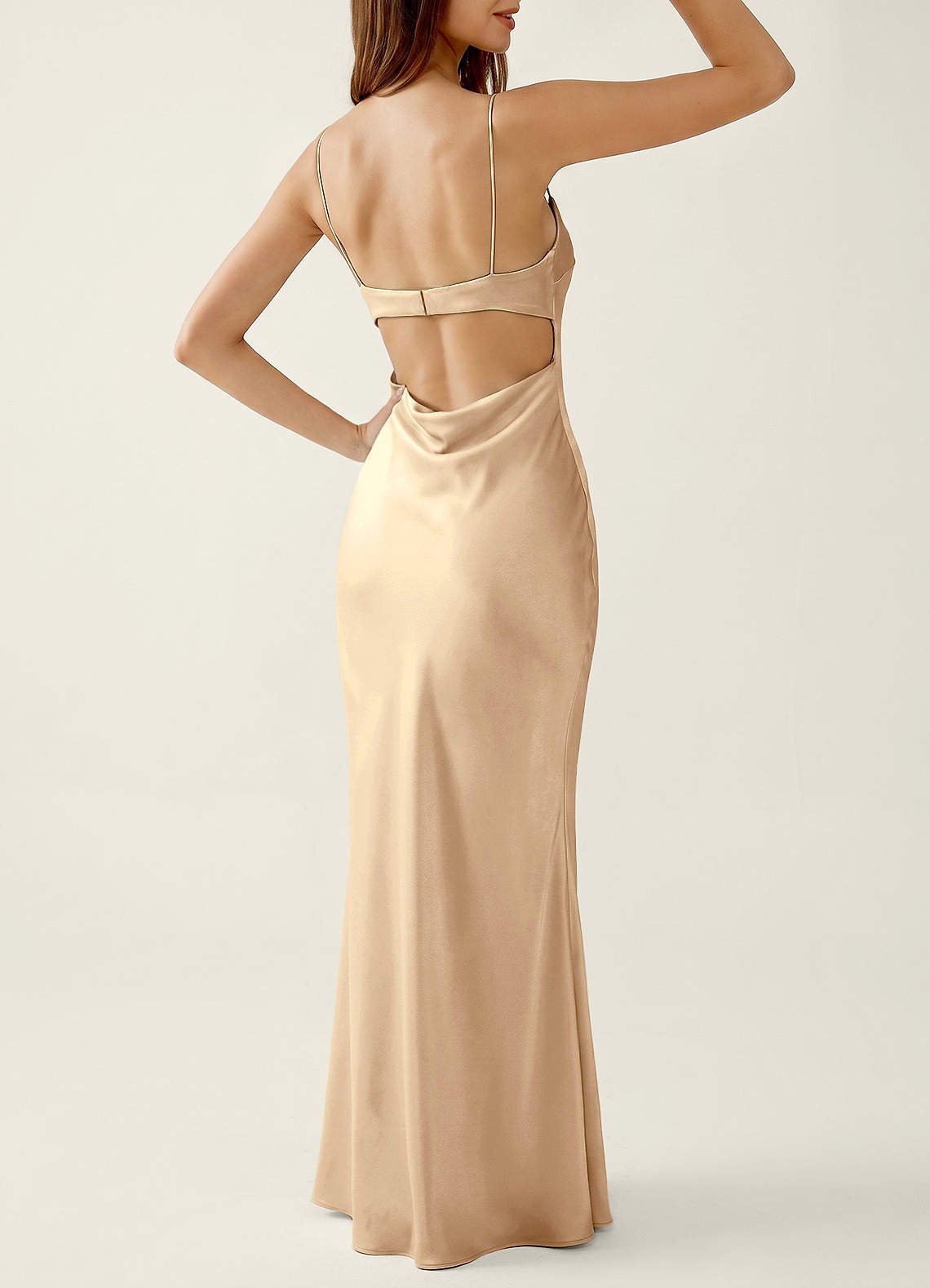 Mariannella Mermaid Open-Back Satin Prom Dress in Champagne