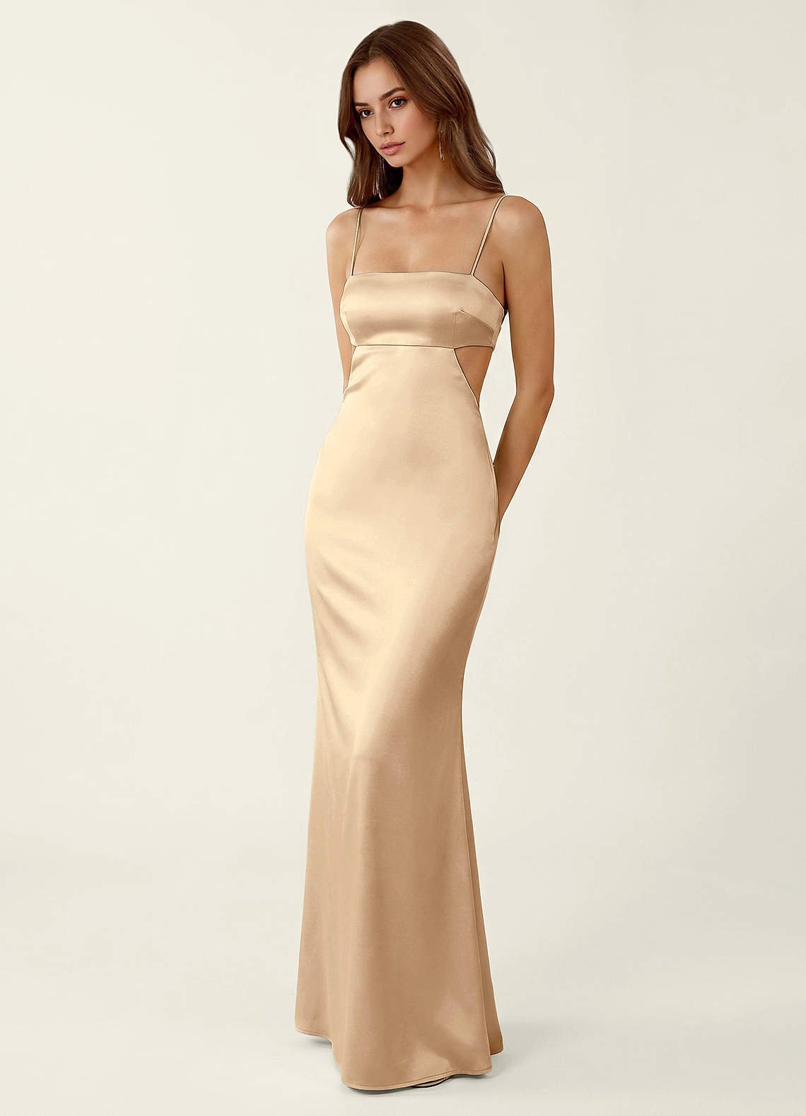 Mariannella Mermaid Open-Back Satin Prom Dress in Champagne