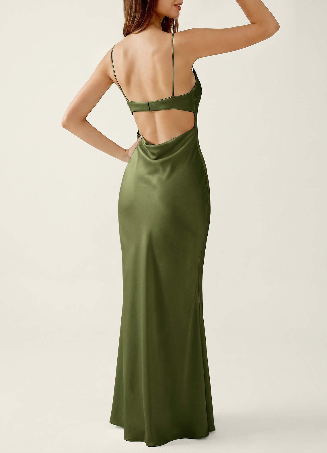 Mariannella Mermaid Open-Back Satin Prom Dress in Olive