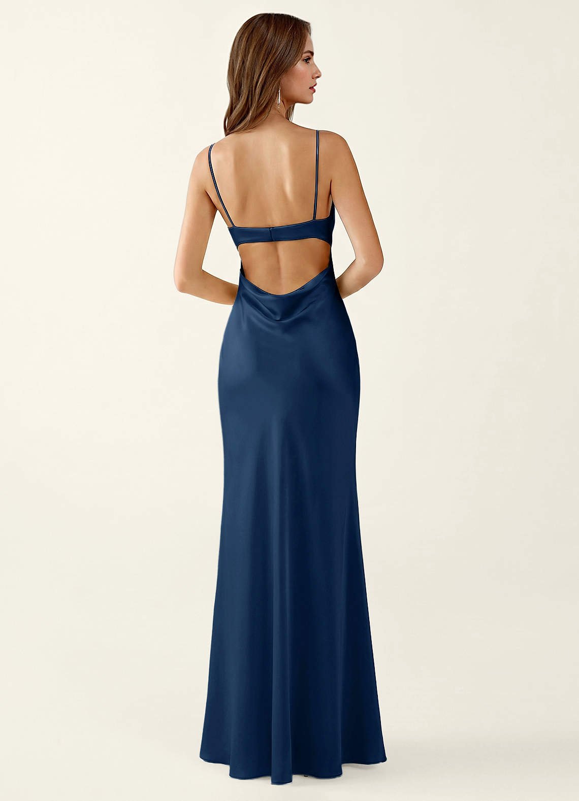 Mariannella Mermaid Open-Back Satin Prom Dress in Navy