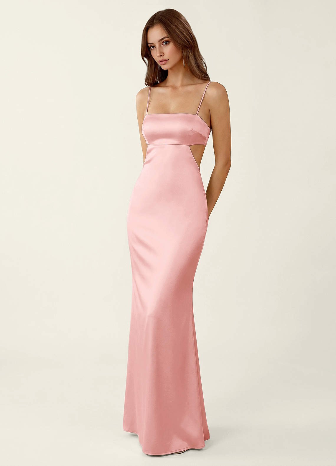 Mariannella Mermaid Open-Back Satin Prom Dress in Haze Pink