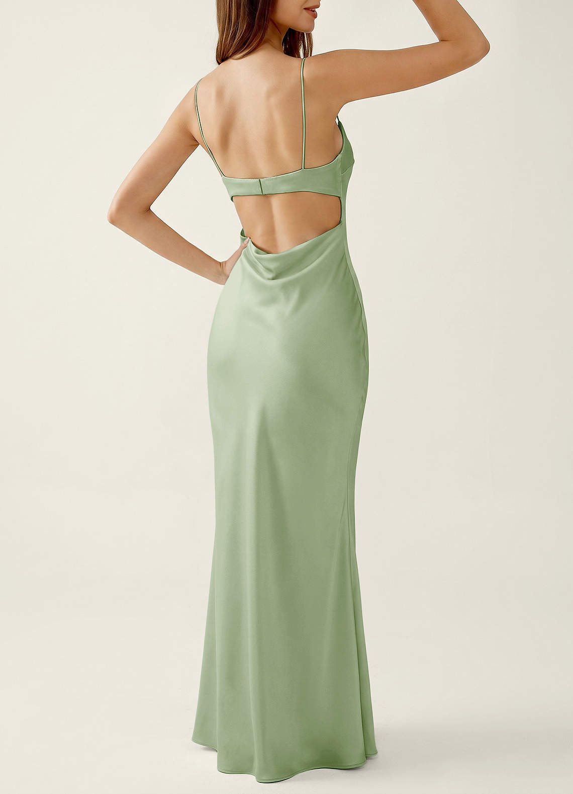 Mariannella Mermaid Open-Back Satin Prom Dress in Light Green