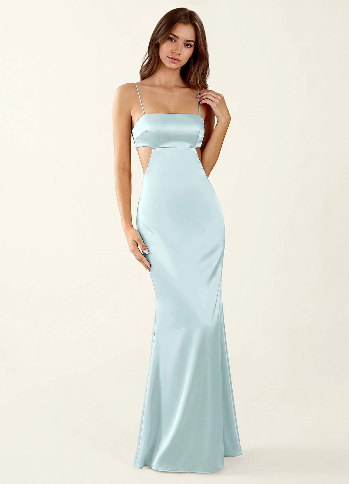 Mariannella Mermaid Open-Back Satin Prom Dress in Haze Pink