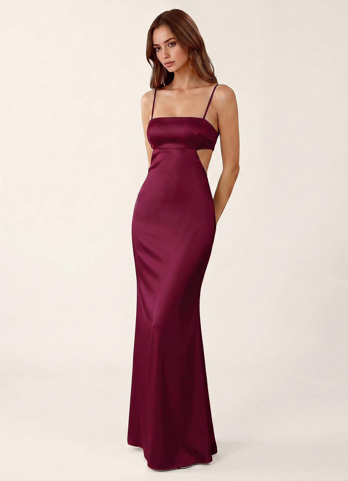 Mariannella Mermaid Open-Back Satin Prom Dress in Merlot