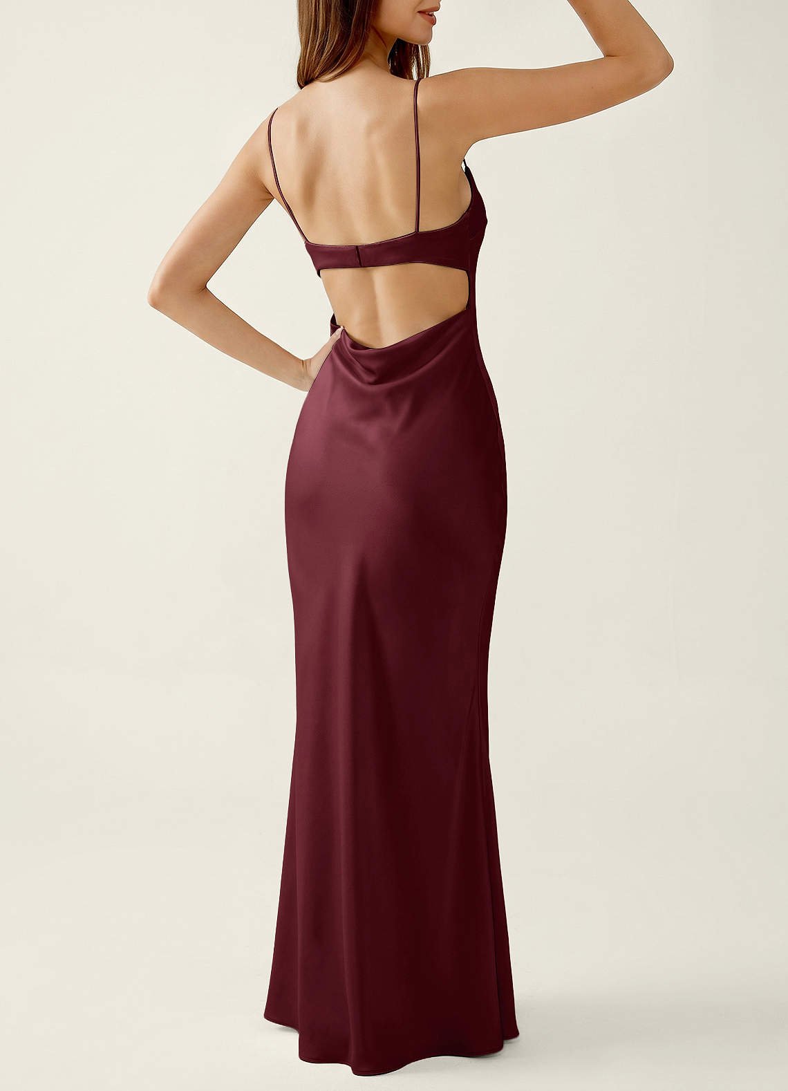 Mariannella Mermaid Open-Back Satin Prom Dress in Wine