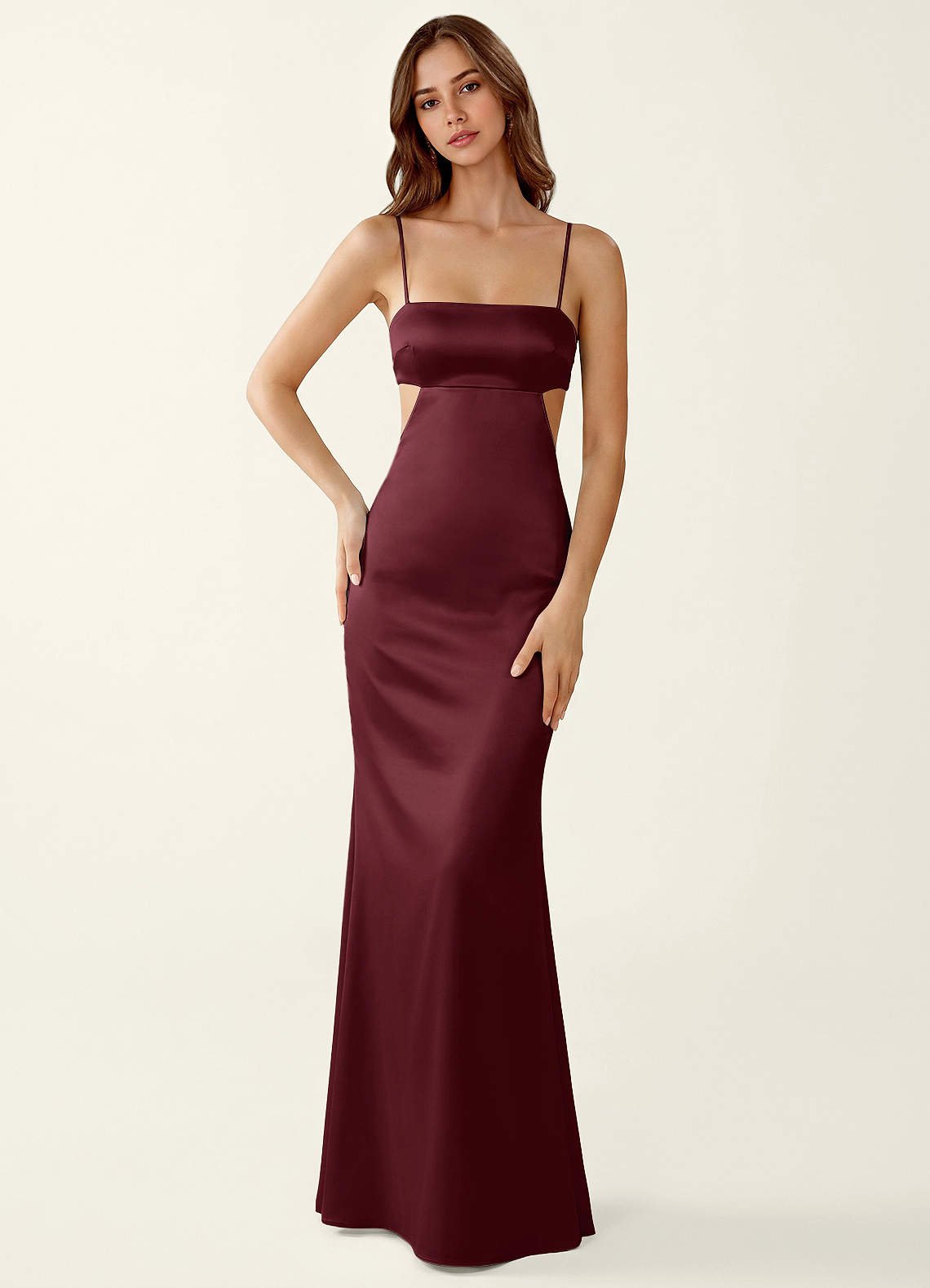 Mariannella Mermaid Open-Back Satin Prom Dress in Wine